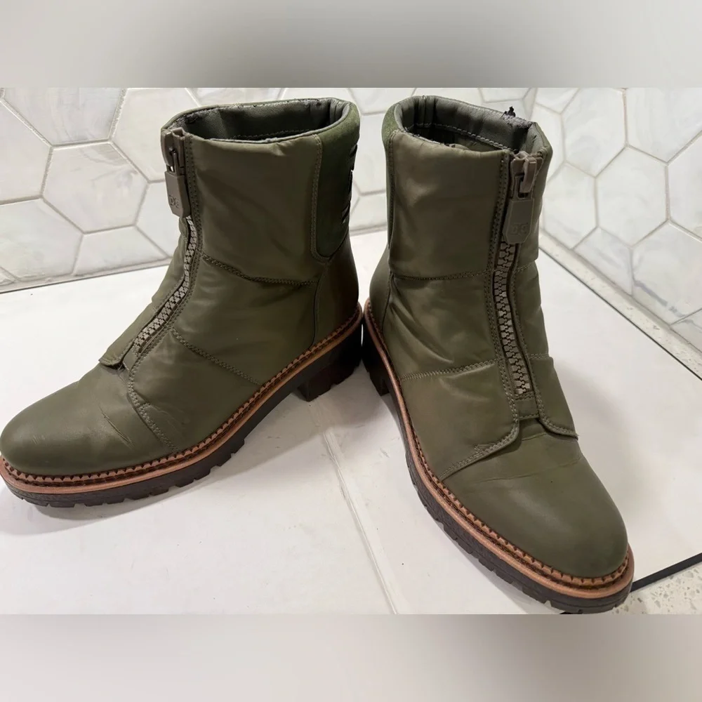 Sam Edelman Jalissa Army Green Waterproof Puffer Boots Leather & Fabric Size 6.5